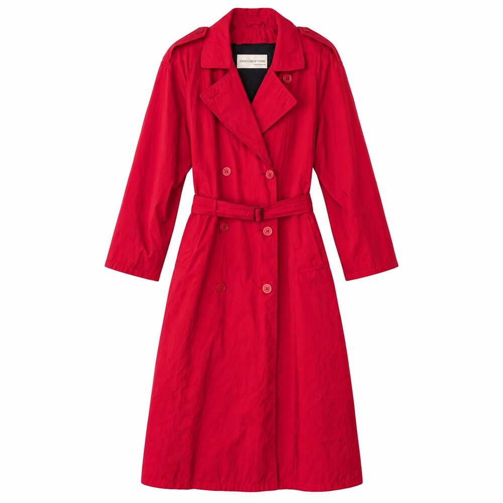 Vintage Jones New York Red Trench Coat Belted Zip Out Wool Liner Made in USA